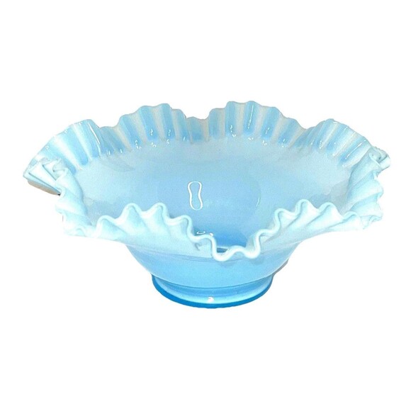 Fenton Glass Bowl Shades Of Blue Glass Ruffled Crimped 9 1/2” By 3” - Picture 1 of 6